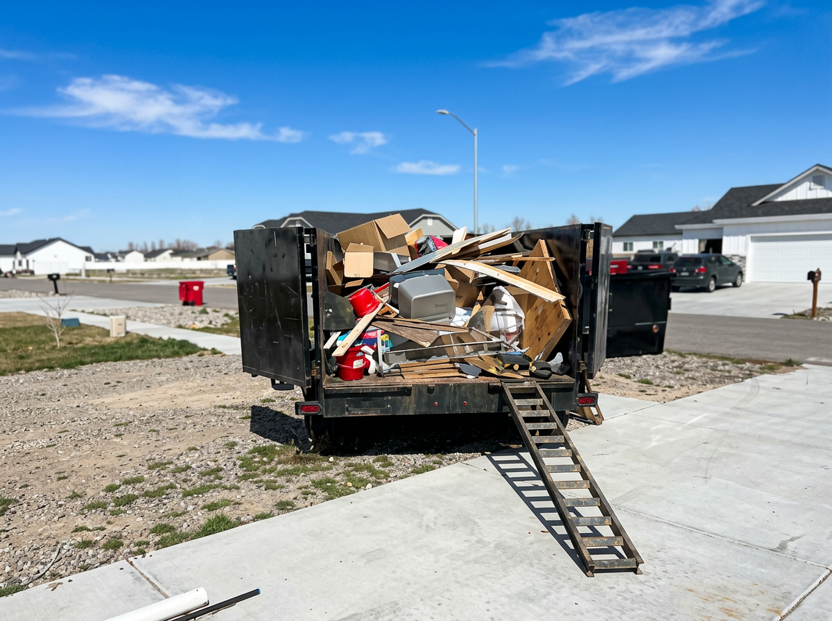 Junk removal team loading furniture into truck